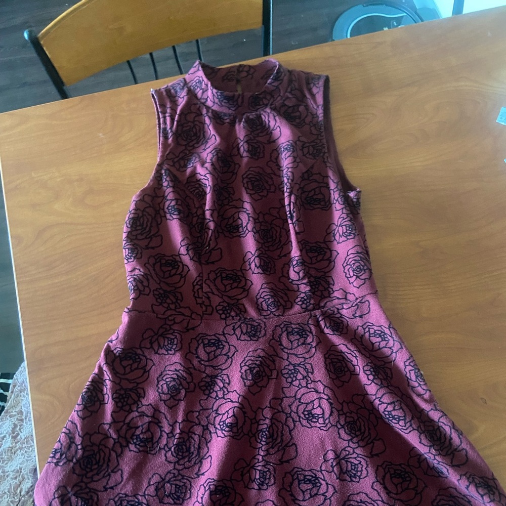 Velvet high necked dress with rose designs